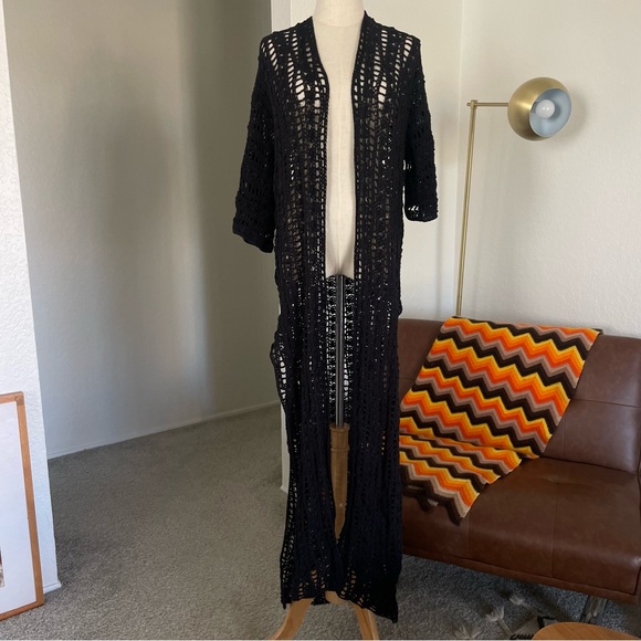 American Vintage Sweaters - Vintage 1990s Y2K Soft Grunge Boho Witchy Crochet Long Cardigan Duster